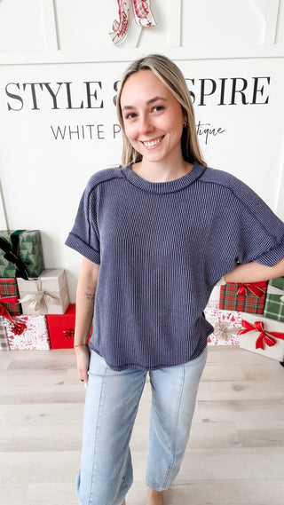 DeNay Cable Rib Raw Edge Top *Final Sale*