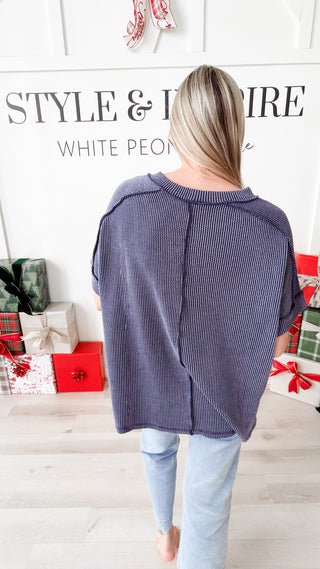 DeNay Cable Rib Raw Edge Top *Final Sale*