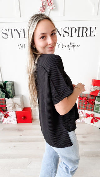 DeNay Cable Rib Raw Edge Top *Final Sale*