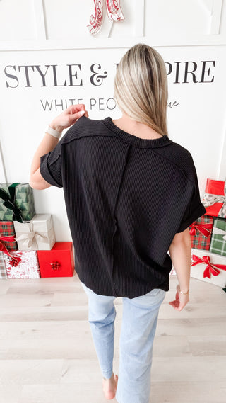 DeNay Cable Rib Raw Edge Top *Final Sale*