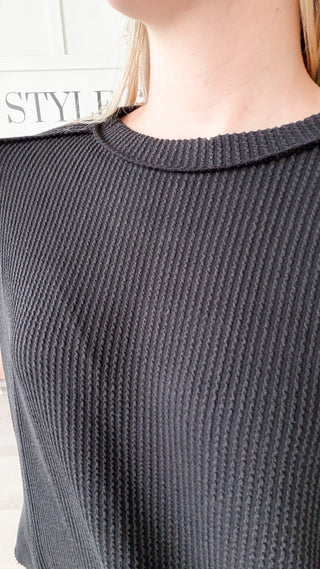 DeNay Cable Rib Raw Edge Top *Final Sale*