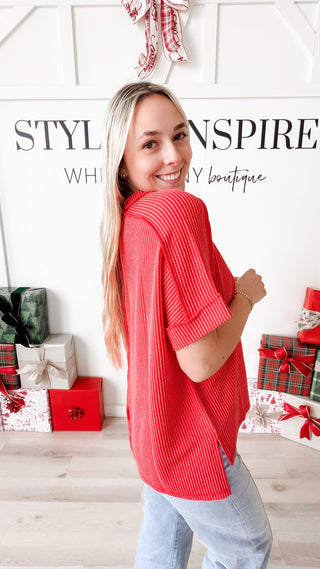 DeNay Cable Rib Raw Edge Top *Final Sale*