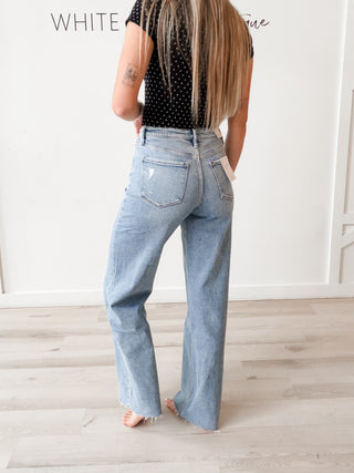 Flying Monkey High Rise Raw Hem Wide Jeans