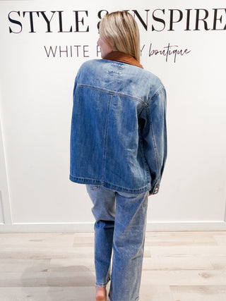 Daphne Faux Leather Trim Shacket