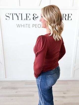 Natalie Soft Rib Puffed Detail Boatneck Top