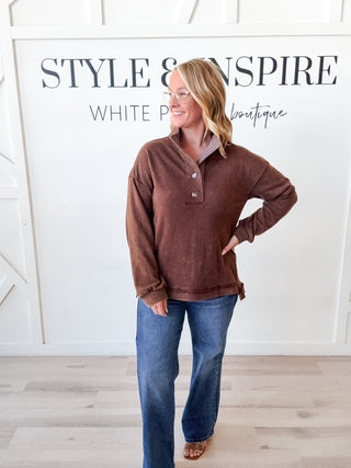 Jamie Washed 1/4 Button Sweatshirt