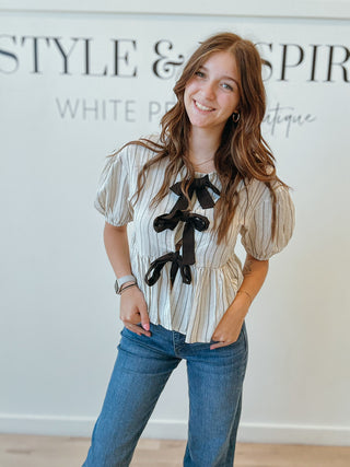 Lara Stripe Front Tie Blouse
