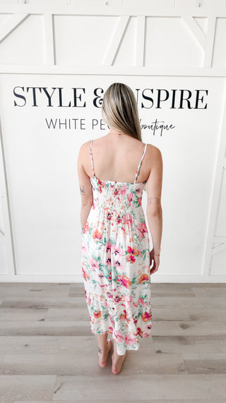 Lara Quilted Bodice Floral Midi Dress