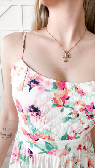 Lara Quilted Bodice Floral Midi Dress