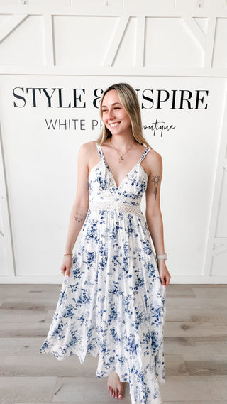 Lila Lace Trim Floral Maxi Dress