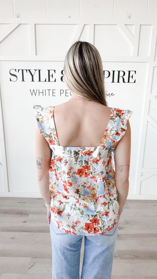 Sophie Square Neck Flutter Sleeve Top