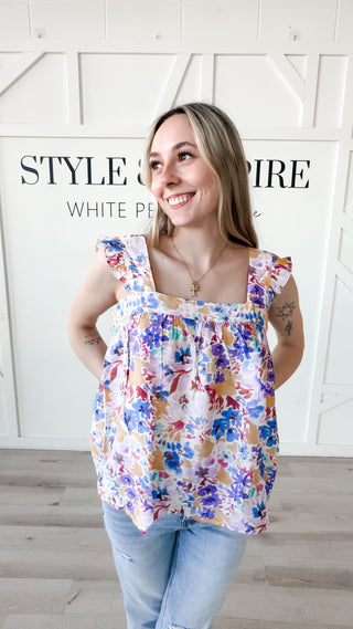 Sophie Square Neck Flutter Sleeve Top