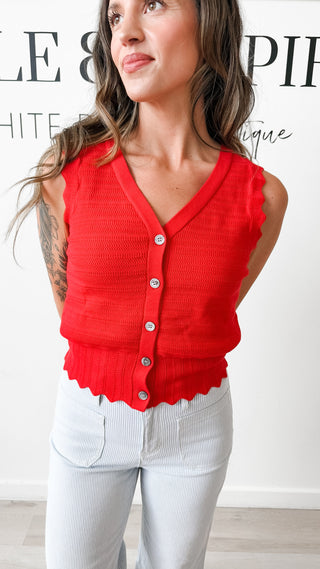 Emily Pointelle Button Front Vest