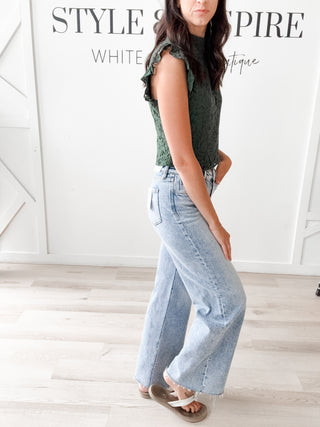 Flying Monkey High Rise Raw Hem Wide Jeans