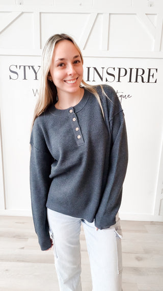 Sarina Henley Waffle Top