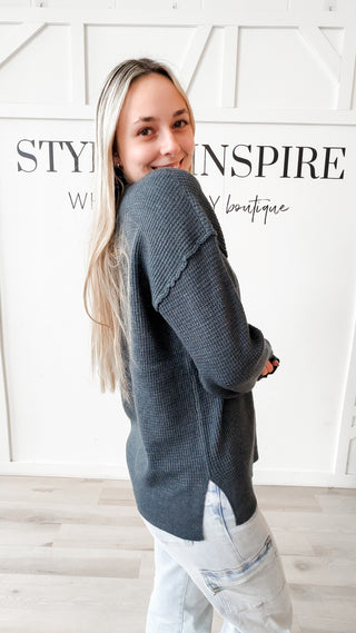 Sarina Henley Waffle Top