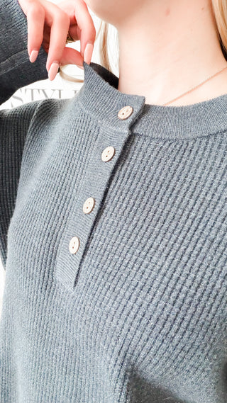 Sarina Henley Waffle Top