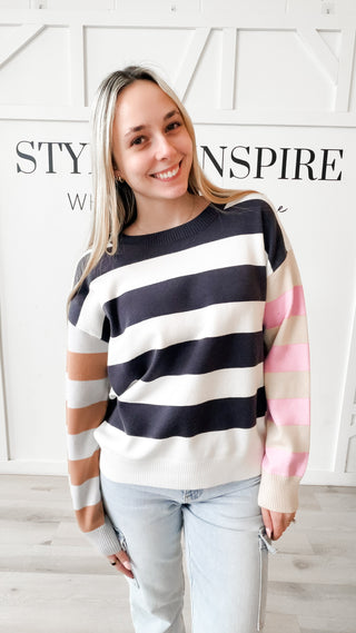 Elle Color Block Stripe Sweater