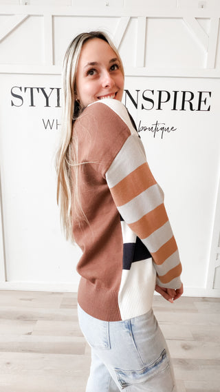 Elle Color Block Stripe Sweater