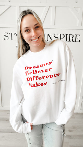 Dreamer Believer Difference Maker Graphic Sweatshirt