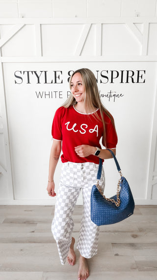 USA Stitched Graphic SS Sweater