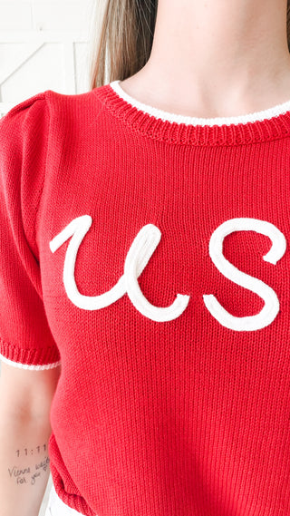 USA Stitched Graphic SS Sweater