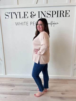 Cielo Center Seamed Mini Waffle Sweater