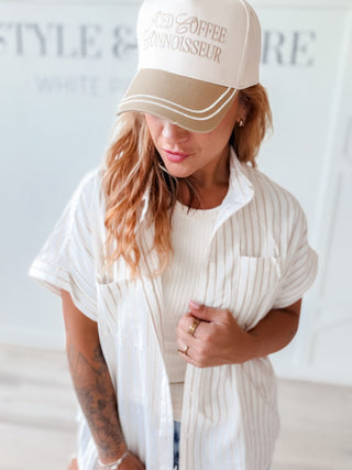Charise Stripe Button Dolman Sleeve Shirt