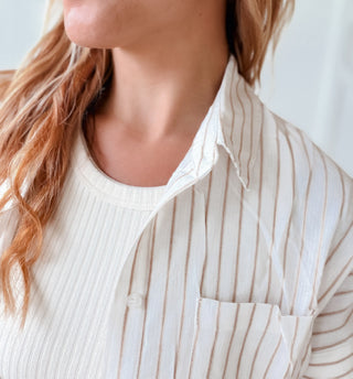 Charise Stripe Button Dolman Sleeve Shirt