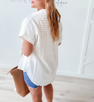 Charise Stripe Button Dolman Sleeve Shirt