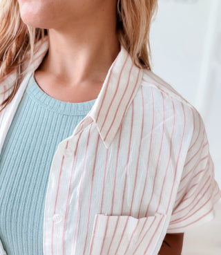 Charise Stripe Button Dolman Sleeve Shirt