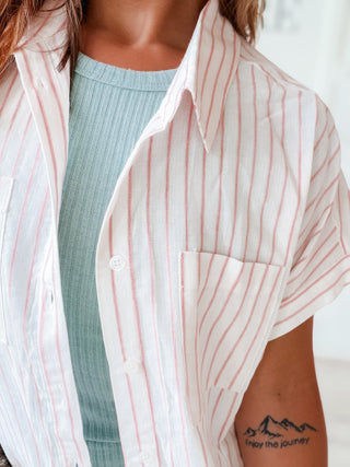 Charise Stripe Button Dolman Sleeve Shirt