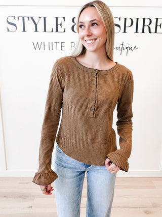 Liza Pinstripe Lace Edge Henley