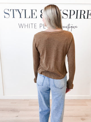 Liza Pinstripe Lace Edge Henley