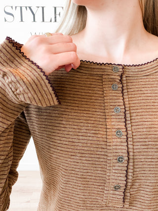 Liza Pinstripe Lace Edge Henley