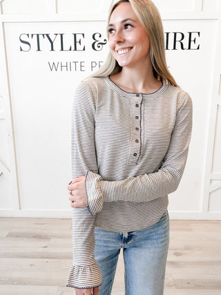 Liza Pinstripe Lace Edge Henley