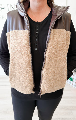 Katheryn Reversible Faux Leather Sherpa Crop Vest