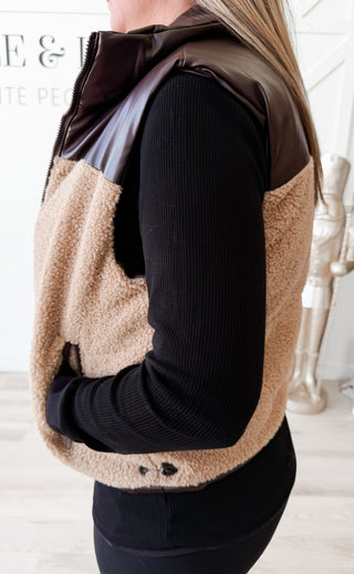 Katheryn Reversible Faux Leather Sherpa Crop Vest