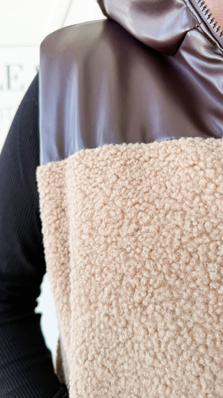 Katheryn Reversible Faux Leather Sherpa Crop Vest