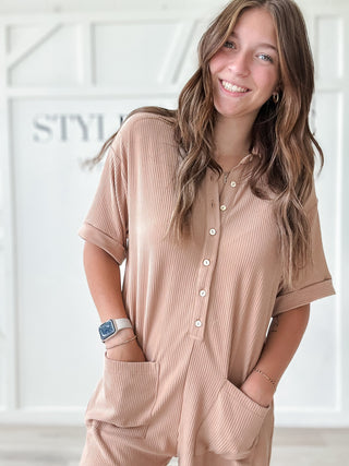 Margo Ribbed Button Down Romper