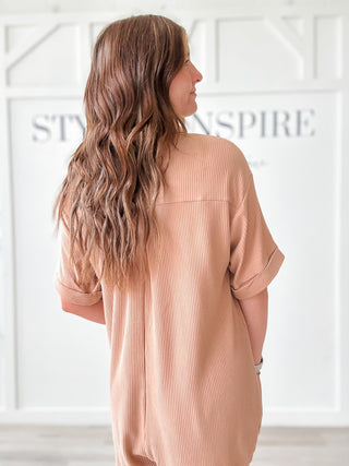 Margo Ribbed Button Down Romper