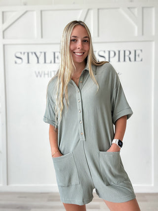 Margo Ribbed Button Down Romper