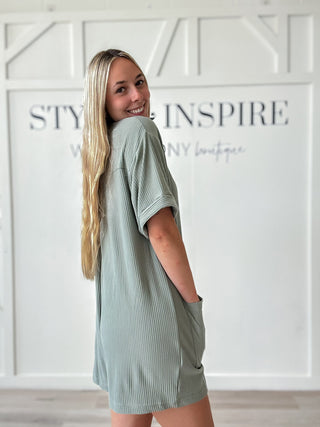 Margo Ribbed Button Down Romper