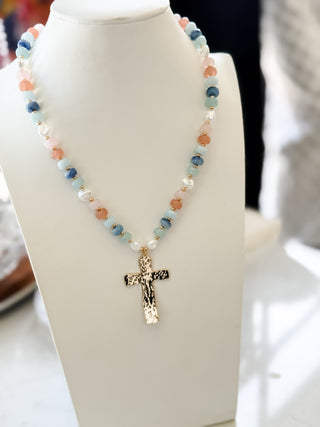 Pastel Beaded Cross Necklace. *Final Sale*