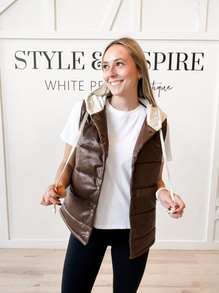 Melany Faux Leather Puffer Vest
