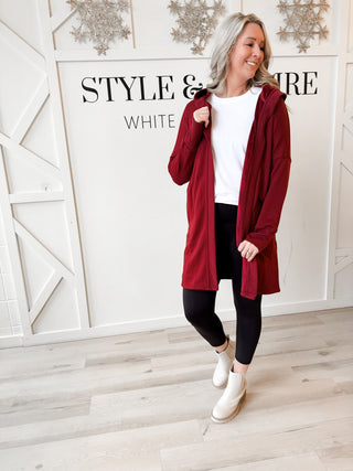 Josie Hooded Long Line Open Cardigan