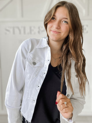Rylee Risen Distressed Crop Jean Jacket W/Hood