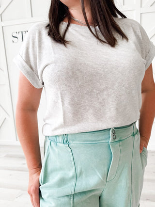 Angie Hacci Slub Cuff Sleeve Top