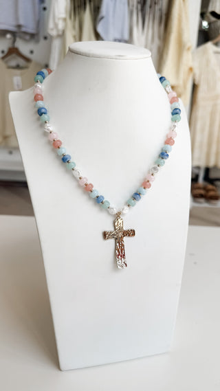 Pastel Beaded Cross Necklace. *Final Sale*