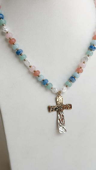 Pastel Beaded Cross Necklace. *Final Sale*